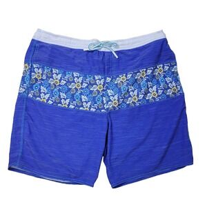 Johnnie O Mens 2XL Blue White Floral Lined Swimsuit Elastic Waist Drawstring